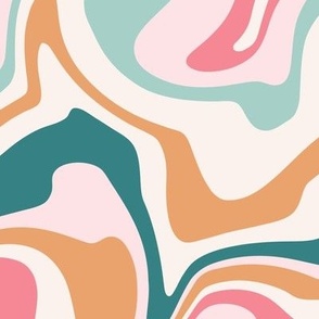 Large Scale / Abstract Groovy Psychedelic Retro Weaves / Mint Teal Pink Blush Off-White