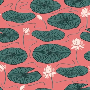 Lotus flowers and lotus leaves in a pink pond