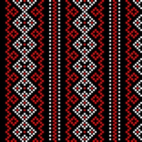 Folk Slavic Ornament - Strength of the Seeding Field - Pixel Ethno Pattern - Black White Red - Large