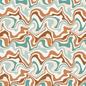 Tiny Scale / Abstract Groovy Psychedelic Retro Weaves / Mint Teal Ochre Rust Off-White