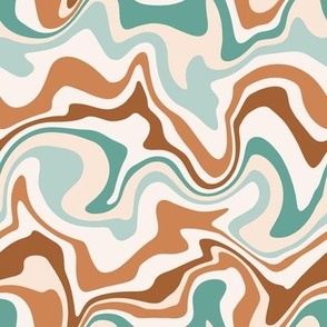 Small Scale / Abstract Groovy Psychedelic Retro Weaves / Mint Teal Ochre Rust Off-White