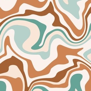 Medium Scale / Abstract Groovy Psychedelic Retro Weaves / Mint Teal Ochre Rust Off-White
