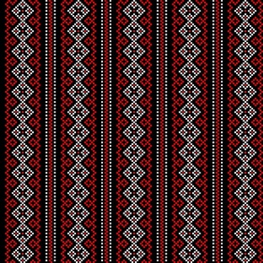 Folk Slavic Ornament - Strength of the Seeding Field - Pixel Ethno Pattern - Black White Red - Middle