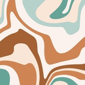 Large Scale / Abstract Groovy Psychedelic Retro Weaves / Mint Teal Ochre Rust Off-White