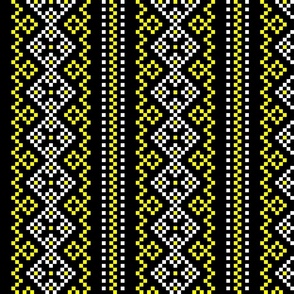 Folk Slavic Ornament - Strength of the Seeding Field - Pixel Ethno Pattern - Black White Lemon Yellow - Large