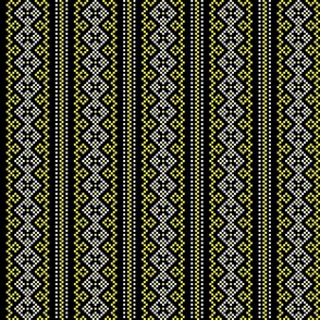 Folk Slavic Ornament - Strength of the Seeding Field - Pixel Ethno Pattern - Black White Lemon Yellow - Middle