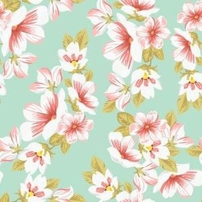 tropical flowers on light teal