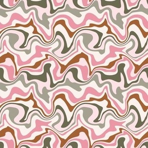 Tiny Scale / Abstract Groovy Psychedelic Retro Weaves / Sage Pink Blush Off-White