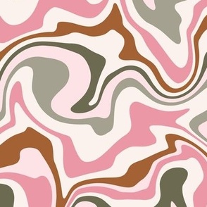 Medium Scale / Abstract Groovy Psychedelic Retro Weaves / Sage Pink Blush Off-White