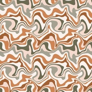 Tiny Scale / Abstract Groovy Psychedelic Retro Weaves / Sage Beige Rust Off-White
