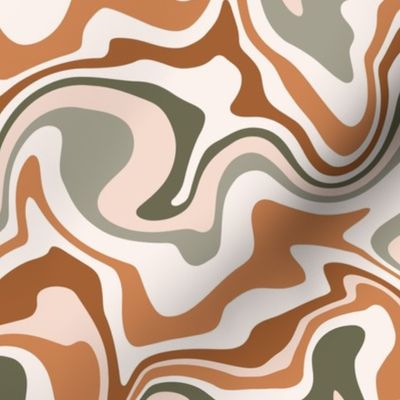 Medium Scale / Abstract Groovy Psychedelic Retro Weaves / Sage Beige Rust Off-White