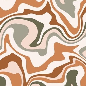 Medium Scale / Abstract Groovy Psychedelic Retro Weaves / Sage Beige Rust Off-White