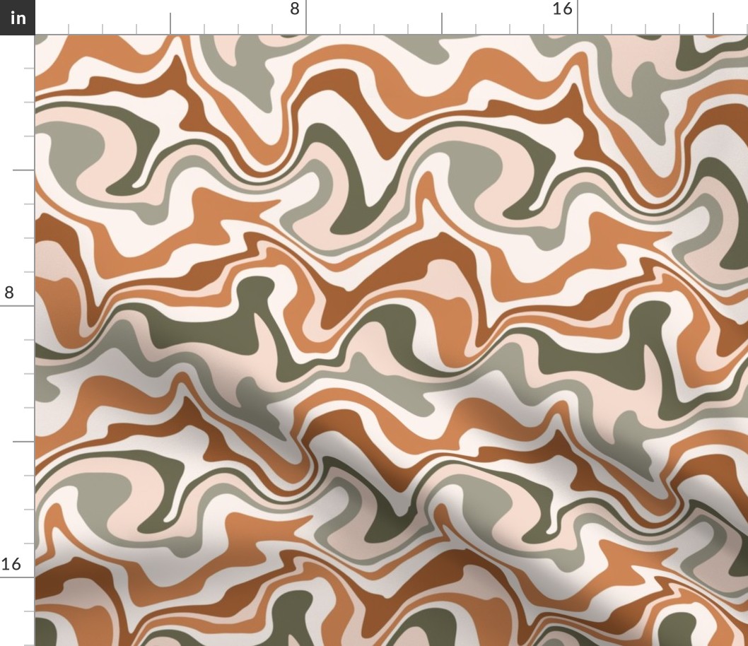 Medium Scale / Abstract Groovy Psychedelic Retro Weaves / Sage Beige Rust Off-White