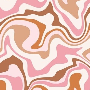 Medium Scale / Abstract Groovy Psychedelic Retro Weaves / Pink Blush Rust Off-White
