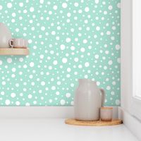 Hand Drawn Doodle Polka Dots, White on Seafoam Green (Medium Scale)