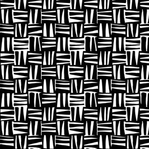 Hand Drawn Crosshatch Basket Weave, Black and White (Small Scale)