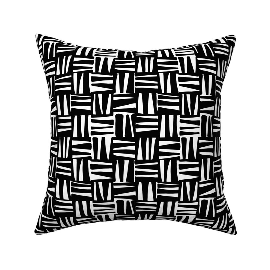 Hand Drawn Crosshatch Basket Weave, Black and White (Medium Scale)