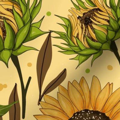 Vintage sunflower field (large scale)
