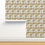 70's style cutesy print with rainbow, butterfly and retro floral for kids nursery wallpapers - small size.