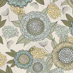 Modern Floral in Grey, Green and Teal