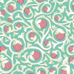 Victorian Maximalism Toile Vines - teal and coral - small .