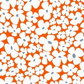 Bold Retro White Flowers on Orange