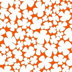 Retro groovy Floral White on Orange Red