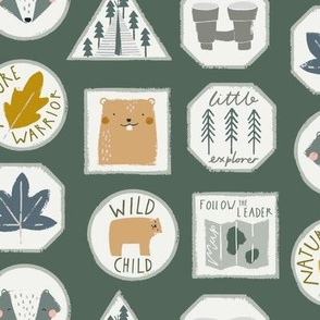 Camping scouts badges for baby and kids in forest green