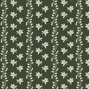 Maple Leaf + Vines Silhouette Stripe XSMALL | Dark Cactus Green + Pearl White 