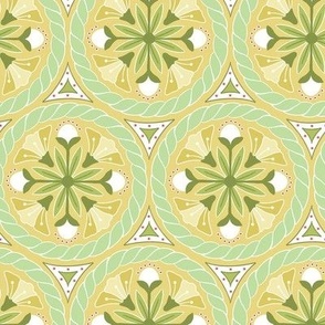 Pencil Drawing Rope with Criss-cross Flowers - pastel green.