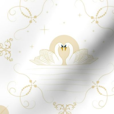 Gold and White Swan Quatrefoil - Larger Scale