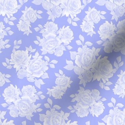 Victorian White Silhouette Roses on Periwinkle Blue Small 