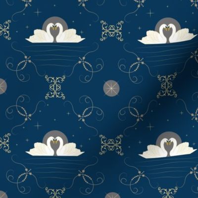 Navy and Gold Swans Quatrefoil