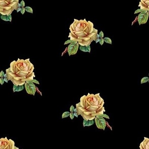 Yellow vintage roses on black 2 - large