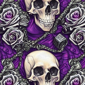 Skulls and Gray Purple Roses Oil