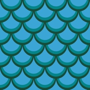 313 - Small Japanese inspired Fish scale Art Deco Nouveau Fan Classic in deepest navy blue, turquoise and teal - for elegant wallpaper,  modern duvet covers and minimalist soft furnishings