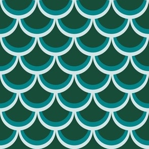 313 - Small Japanese inspired Fish scale Art Deco Nouveau Fan Classic in deep emerald green  - for elegant wallpaper,  modern duvet covers and minimalist soft furnishings
