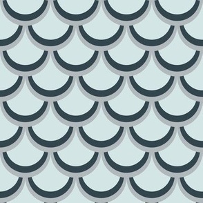 313 - Small Japanese inspired Fish scale Art Deco Nouveau Fan Classic in neutral grays- for elegant wallpaper,  modern duvet covers and minimalist soft furnishings