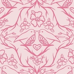 Bright Pink Love Birds Nest in an Enchanted Forest 6in