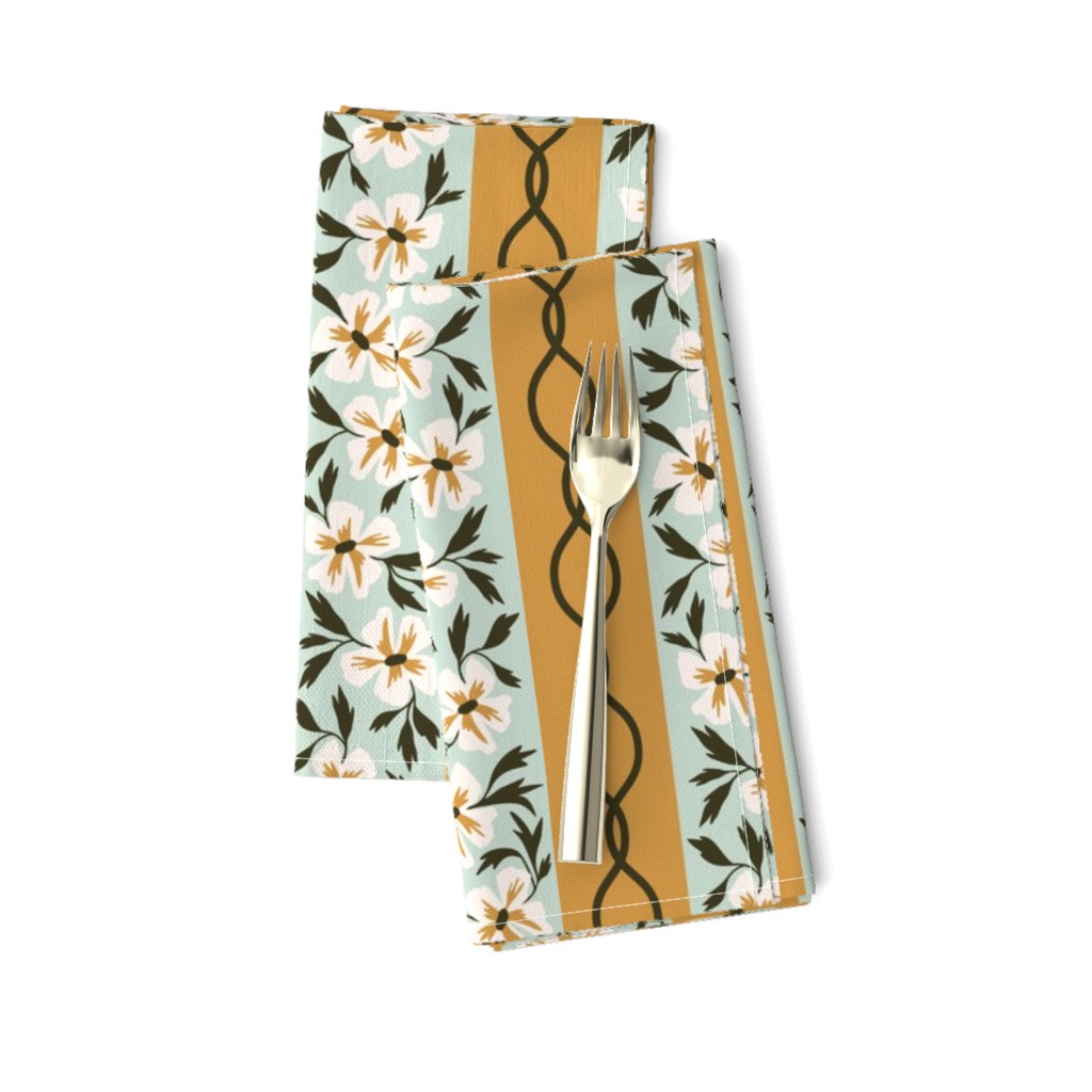 Trad Floral Stripe | Mint, Ochre, + Darkest Green