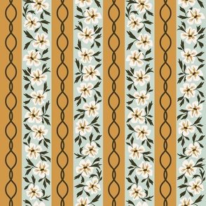 Trad Floral Stripe | Mint, Ochre, + Darkest Green