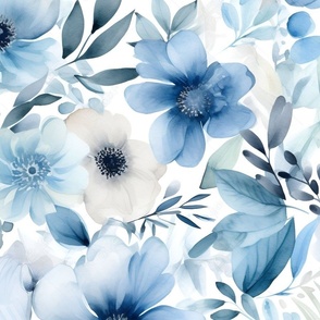Blue and Gray Watercolor Flowers 