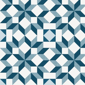 geometric quilt star pattern clash blue and white | medium