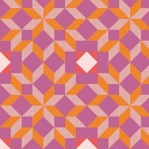 geometric quilt star pattern clash coral, peony and marigold | medium