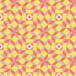 geometric quilt star pattern clash in buttercup, coral and peach | small