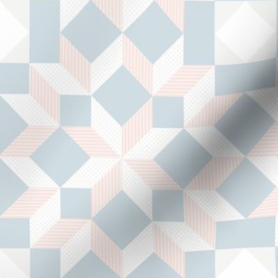 geometric quilt star pattern in baby blue and soft pink | small