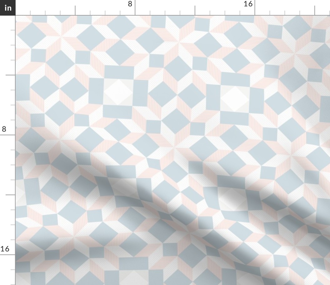 geometric quilt star pattern in baby blue and soft pink | small