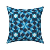 geometric quilt star pattern clash in caribbean, bluebell and navy | small