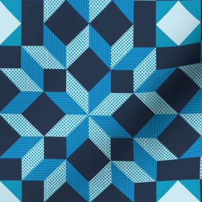 geometric quilt star pattern clash in caribbean, bluebell and navy | small