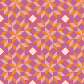 geometric quilt star pattern clash peony, coral and marigold | small